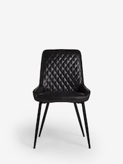 Set of 2 Distressed Faux Leather Black Hamilton Black Leg Quilted Dining Chairs - Image 3 of 9