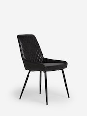 Set of 2 Distressed Faux Leather Black Hamilton Black Leg Quilted Dining Chairs - Image 4 of 9