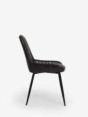 Set of 2 Distressed Faux Leather Black Hamilton Black Leg Quilted Dining Chairs - Image 5 of 9