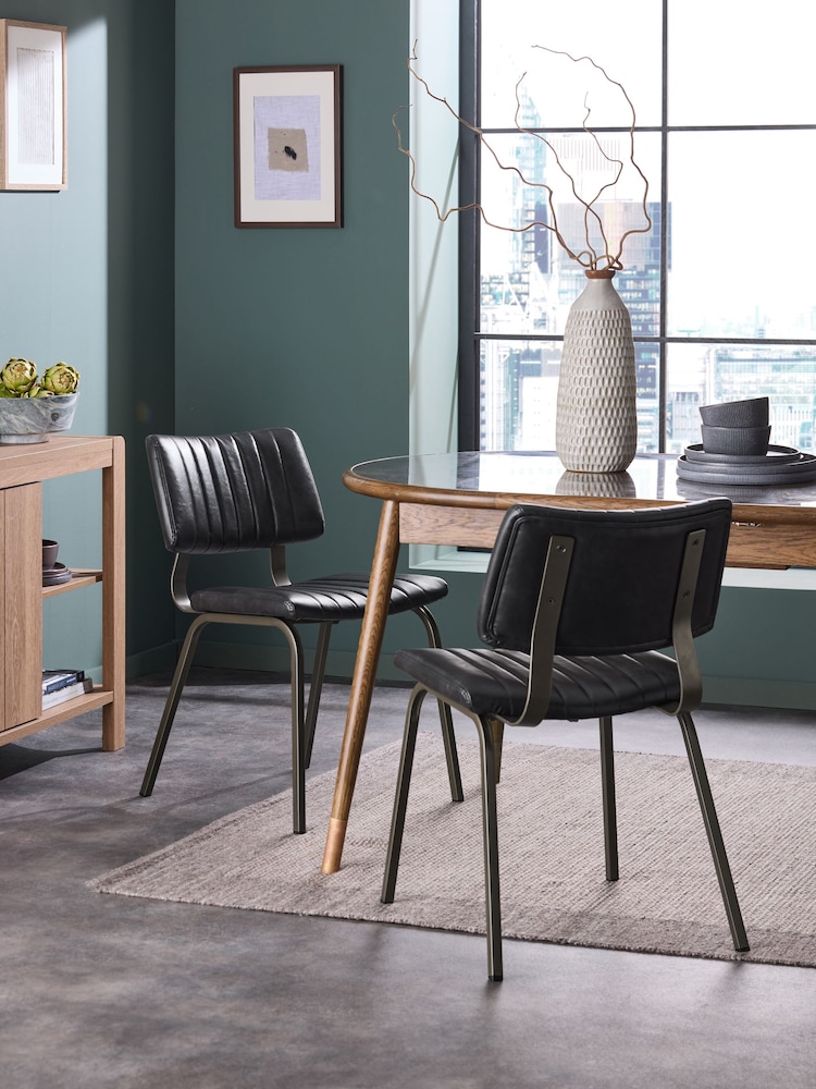 Set of 2 Distressed Faux Leather Black Aiden Bronze Effect Leg Dining Chairs - Image 1 of 8