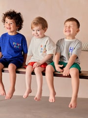 Red/Blue Slogan Short Sleeve 3 Pack Pyjama Set (9mths-12yrs) - Image 1 of 1