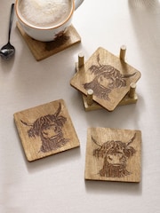 Set of 4 Wood Hamish Coasters with Holder - Image 1 of 3
