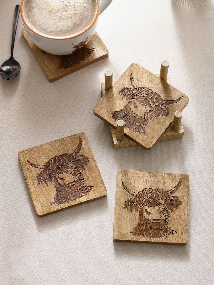 Set of 4 Wood Hamish Coasters with Holder - Image 1 of 3