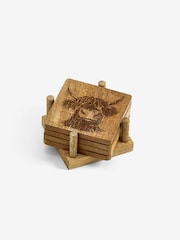 Set of 4 Wood Hamish Coasters with Holder - Image 3 of 3