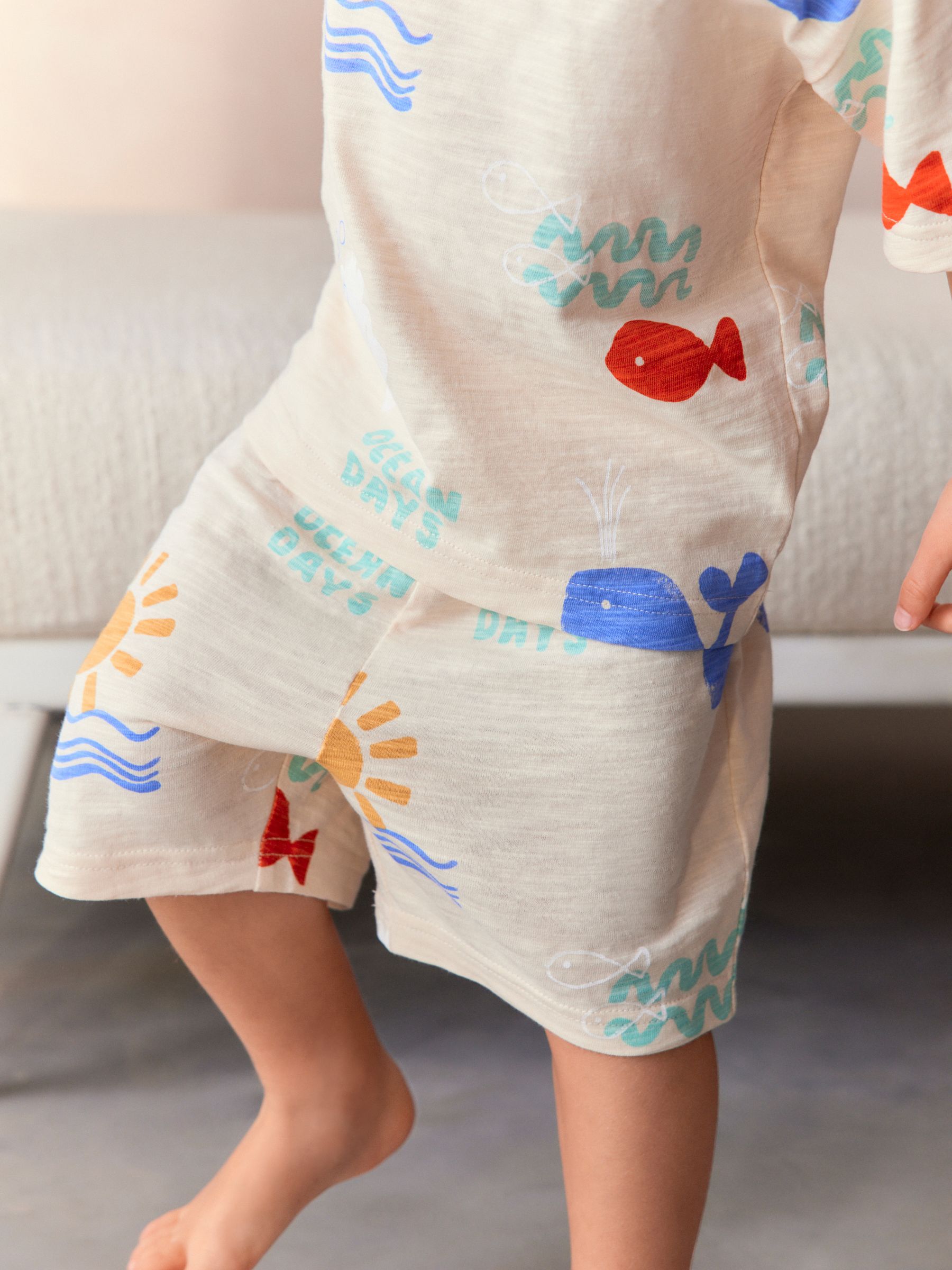 Buy Blue/Cream/Green Whale 100% Cotton Short Pyjamas 3 Pack