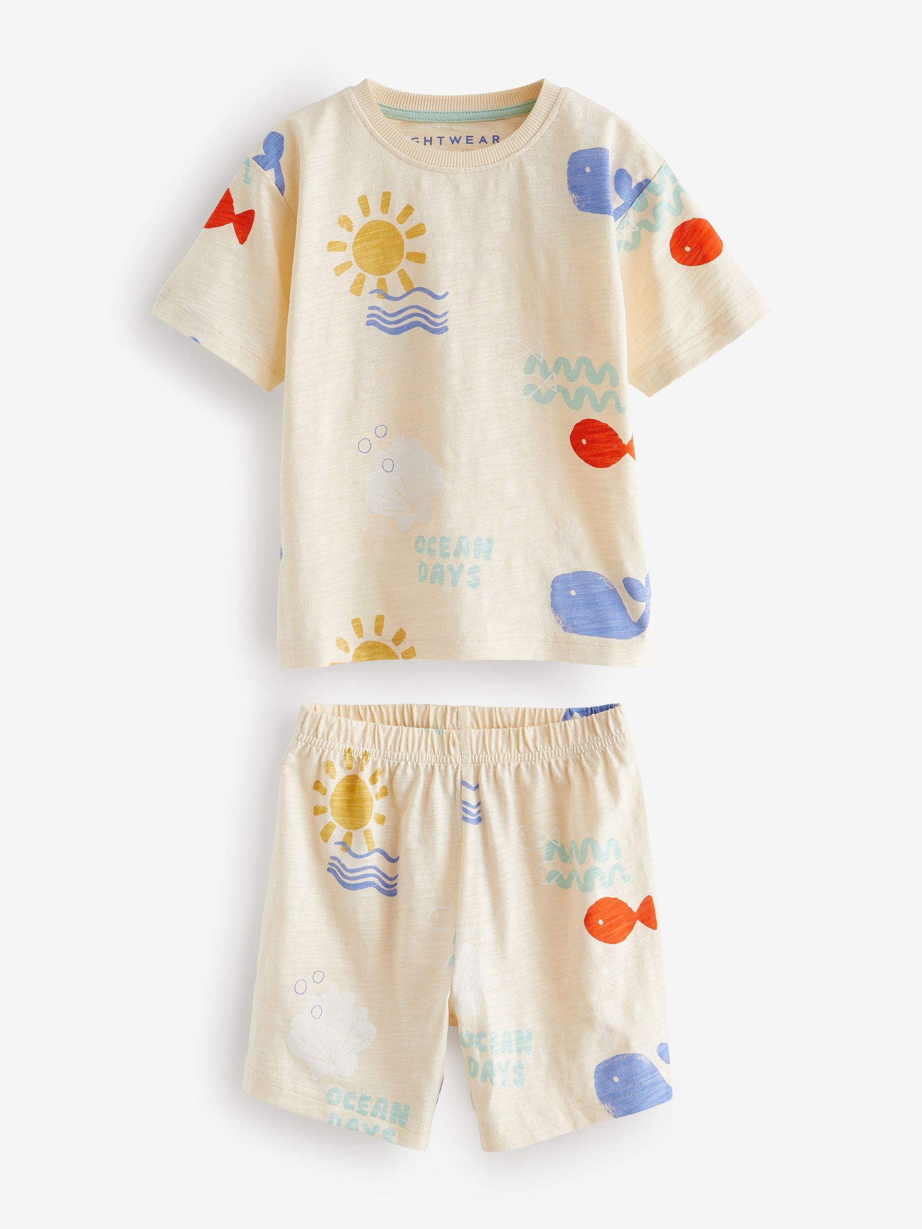 Buy Blue/Cream/Green Whale 100% Cotton Short Pyjamas 3 Pack