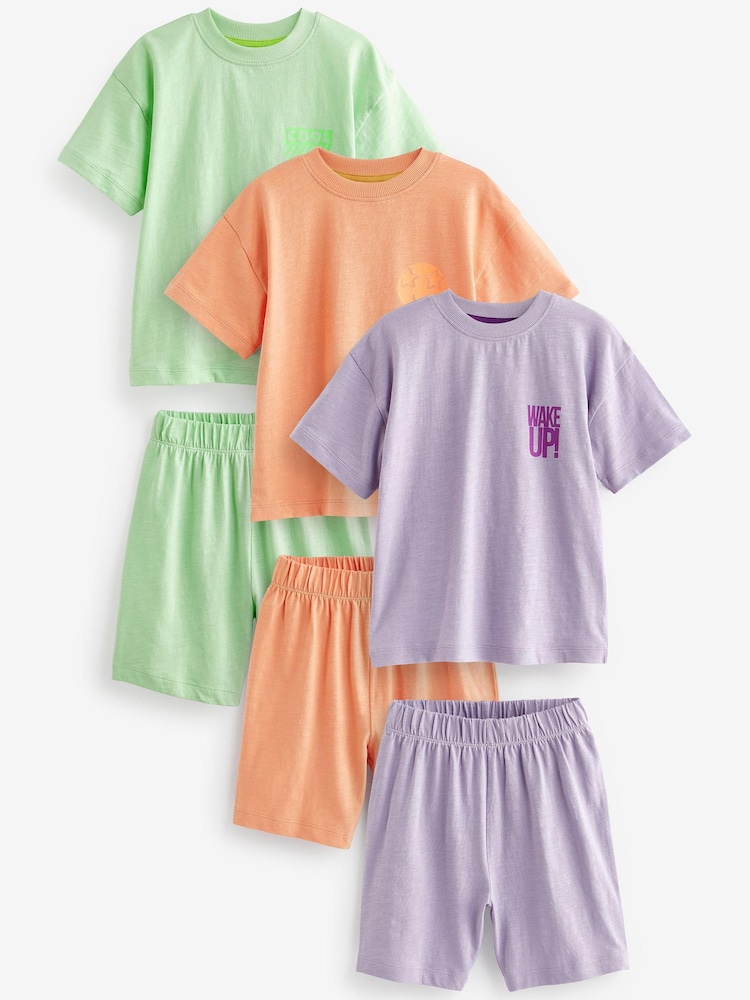 Bright slogan Short Pyjamas 3 Pack (9mths-12yrs) - Image 1 of 4