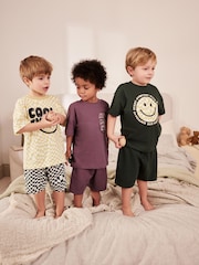 Purple/Green Checkerboard Smile 100% Cotton Short Pyjamas 3 Pack (9mths-8yrs) - Image 2 of 9