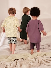 Purple/Green Checkerboard Smile 100% Cotton Short Pyjamas 3 Pack (9mths-8yrs) - Image 3 of 9