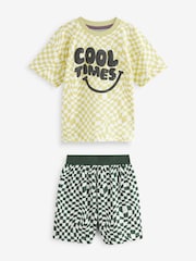 Purple/Green Checkerboard Smile 100% Cotton Short Pyjamas 3 Pack (9mths-8yrs) - Image 6 of 9