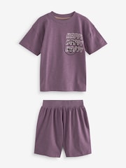 Purple/Green Checkerboard Smile 100% Cotton Short Pyjamas 3 Pack (9mths-8yrs) - Image 7 of 9