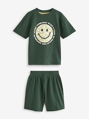 Purple/Green Checkerboard Smile 100% Cotton Short Pyjamas 3 Pack (9mths-8yrs) - Image 8 of 9
