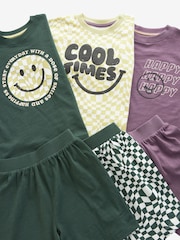 Purple/Green Checkerboard Smile 100% Cotton Short Pyjamas 3 Pack (9mths-8yrs) - Image 9 of 9