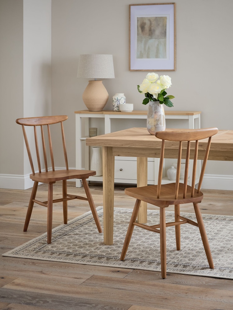 Set of 2 Dark Natural Fin Wooden Dining Chairs - Image 1 of 9