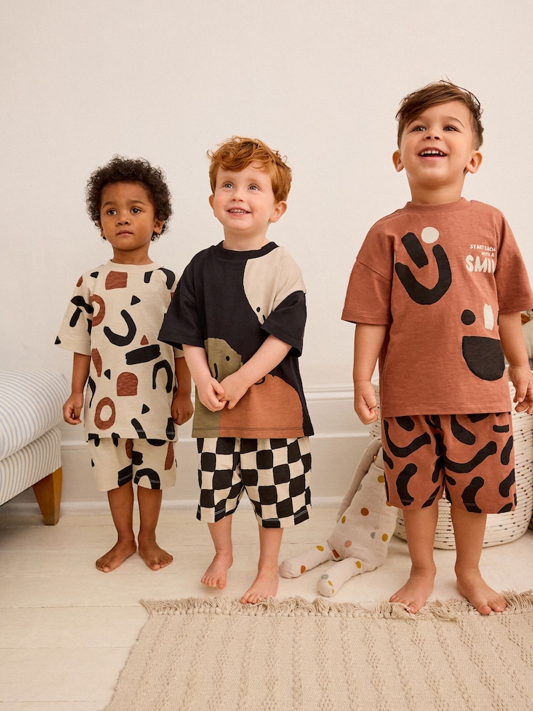 Black/Tan Smile Short Pyjamas 3 Pack (9mths-12yrs) - Image 1 of 1