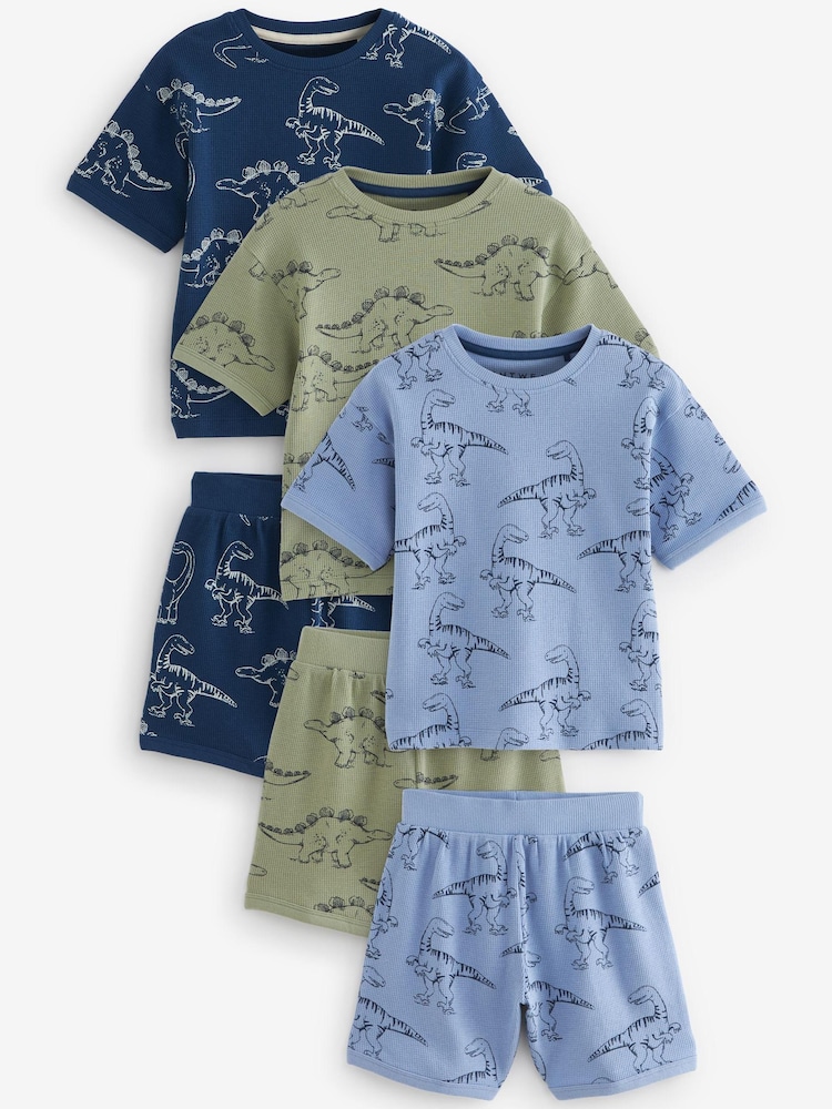 Buy Blue/Green Waffle Dinosaur Pack Short Pyjamas (9mths-10yrs