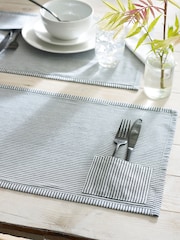 Set of 2 Charcoal Grey Bronx Stripe 100% Cotton Placemats with Cutlery Pocket - Image 2 of 5