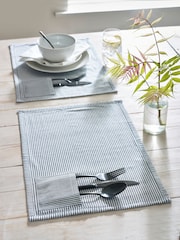 Set of 2 Charcoal Grey Bronx Stripe 100% Cotton Placemats with Cutlery Pocket - Image 3 of 5