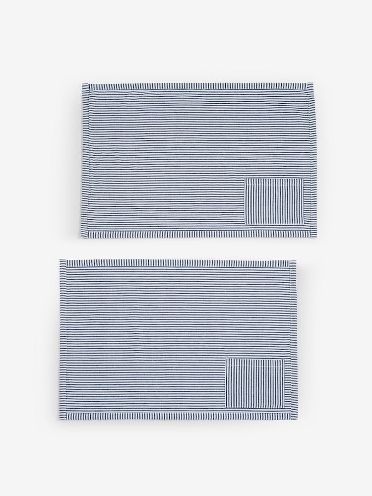 Set of 2 Charcoal Grey Bronx Stripe 100% Cotton Placemats with Cutlery Pocket - Image 5 of 5