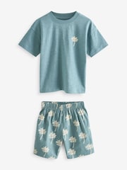 Zeleno-modra obleka s Pineapple palme - 100% bombaž Short Tkani spodnji del pižame 3 komplet (9meseci-12leta) - Slika 5 iz 10