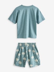 Zeleno-modra obleka s Pineapple palme - 100% bombaž Short Tkani spodnji del pižame 3 komplet (9meseci-12leta) - Slika 7 iz 10
