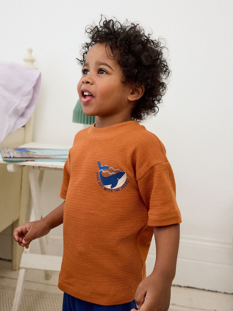 Rust/Navy Textured Whale Short Pyjamas 3 Pack (9mths-10yrs) - Image 3 of 8