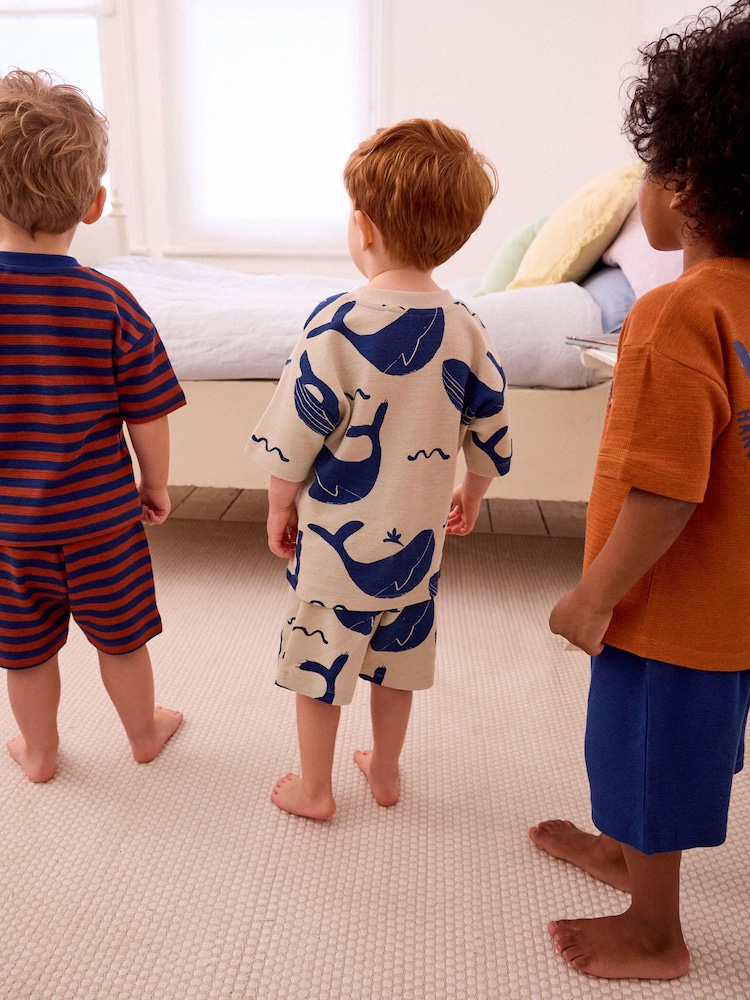 Rust/Navy Textured Whale Short Pyjamas 3 Pack (9mths-10yrs) - Image 4 of 8
