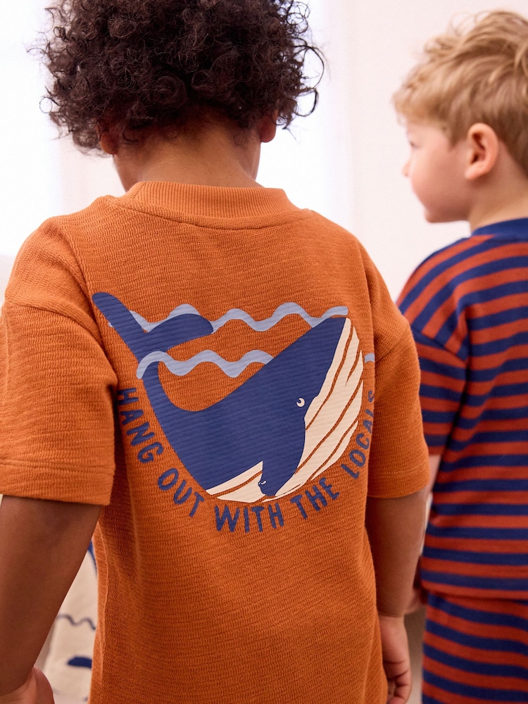 Rust/Navy Textured Whale Short Pyjamas 3 Pack (9mths-10yrs) - Image 5 of 8