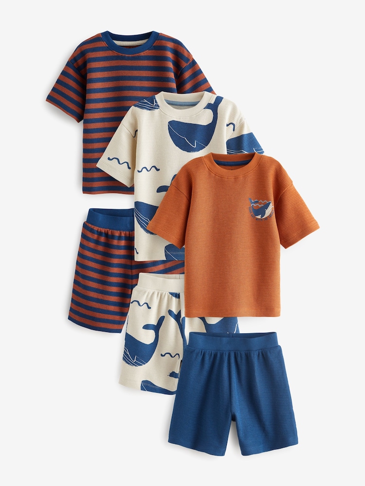 Rust/Navy Textured Whale Short Pyjamas 3 Pack (9mths-10yrs) - Image 6 of 8