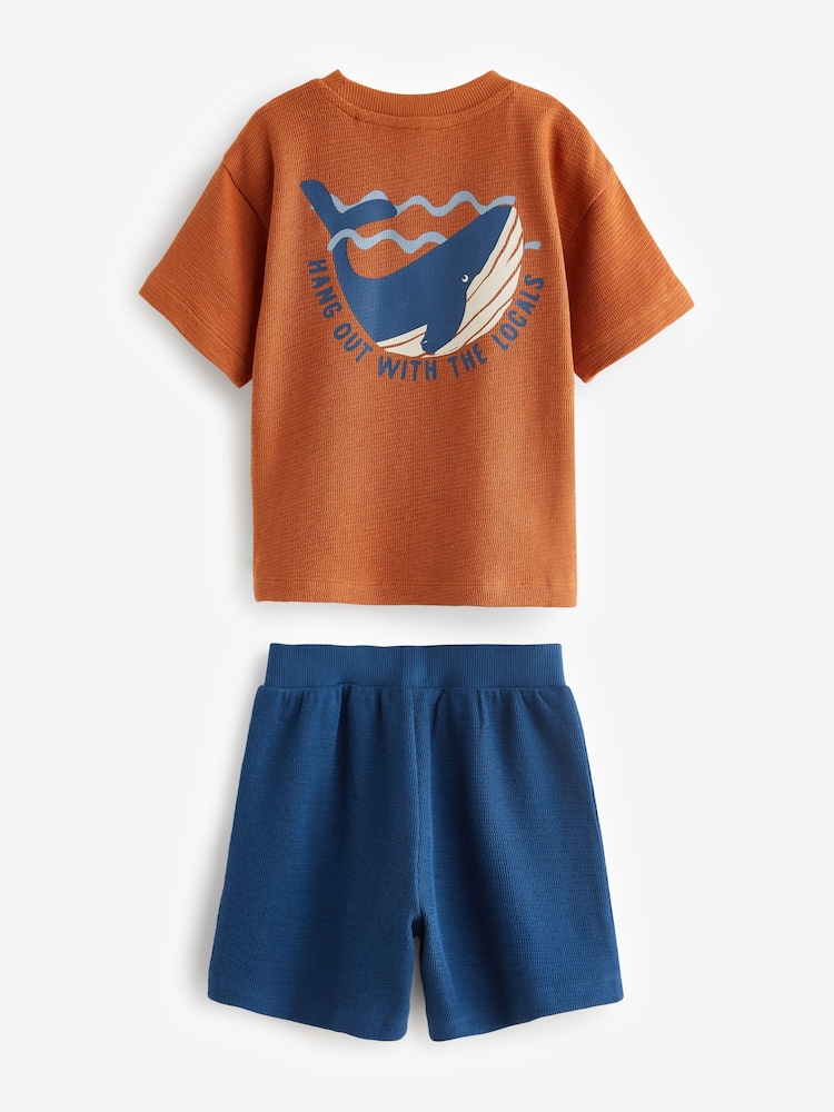 Rust/Navy Textured Whale Short Pyjamas 3 Pack (9mths-10yrs) - Image 7 of 8