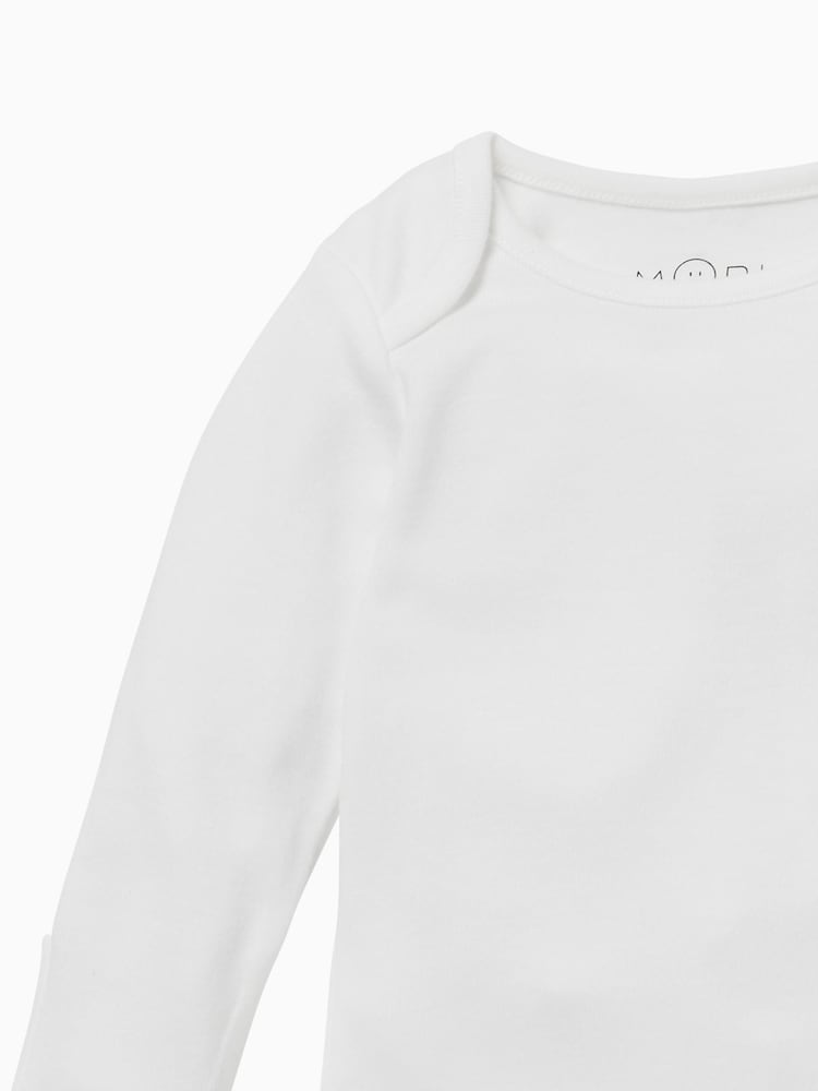 Biały - MORI Viscose Cotton Blend Long Sleeve Envelope Neckline Bodysuit - Image 3 of 4