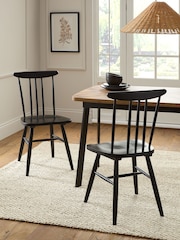 Set of 2 Black Fin Wooden Dining Chairs - Image 1 of 7