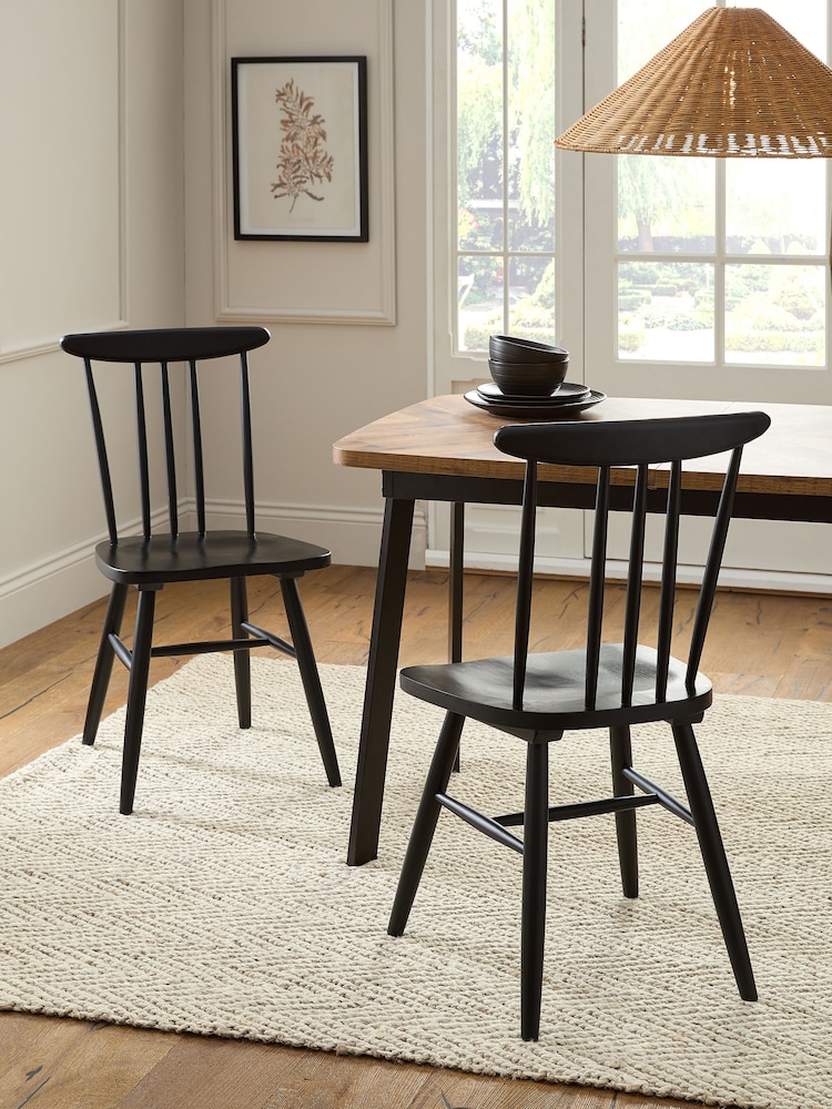 Set of 2 Black Fin Wooden Dining Chairs - Image 1 of 7
