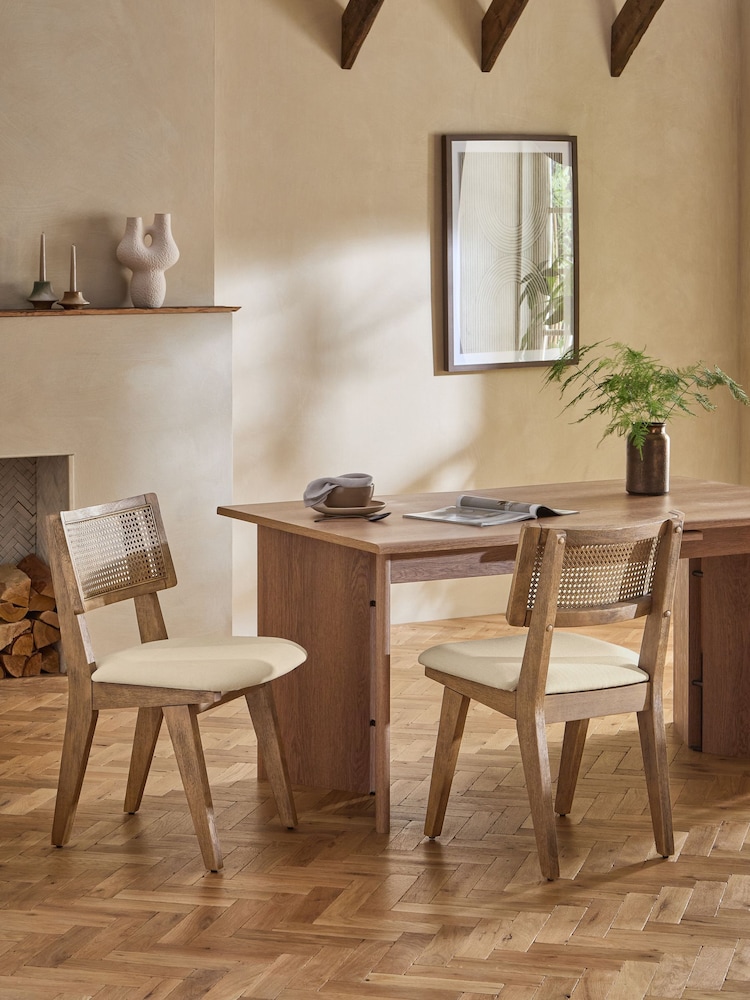 Set of 2 Contemporary Tweed Linen Natural Abel Dark Wood Leg Dining Chairs - Image 1 of 7