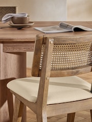 Set of 2 Contemporary Tweed Linen Natural Abel Dark Wood Leg Dining Chairs - Image 2 of 7