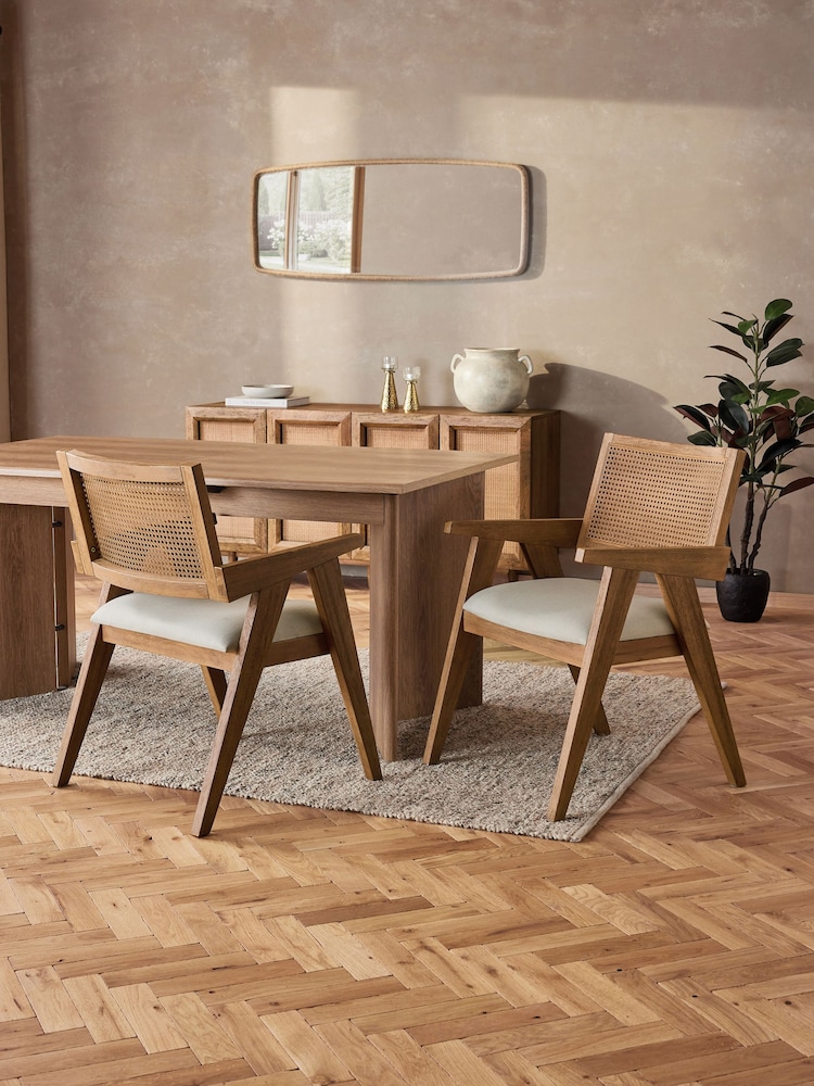 Contemporary Tweed Linen Natural Abel Arm Dining Chair - Image 1 of 7
