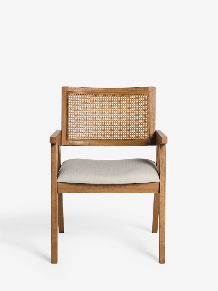 Contemporary Tweed Linen Natural Abel Arm Dining Chair - Image 2 of 7