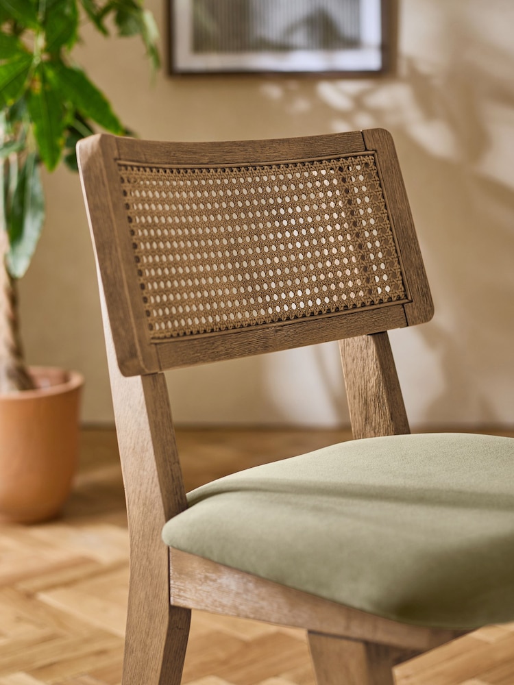 Set of 2 Soft Velvet Sage Green Abel Dark Wood Leg Dining Chairs - Image 2 of 8