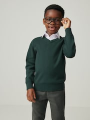 Clarks Green Long Sleeve School Knitted V-Neck Jumper - Image 1 of 6