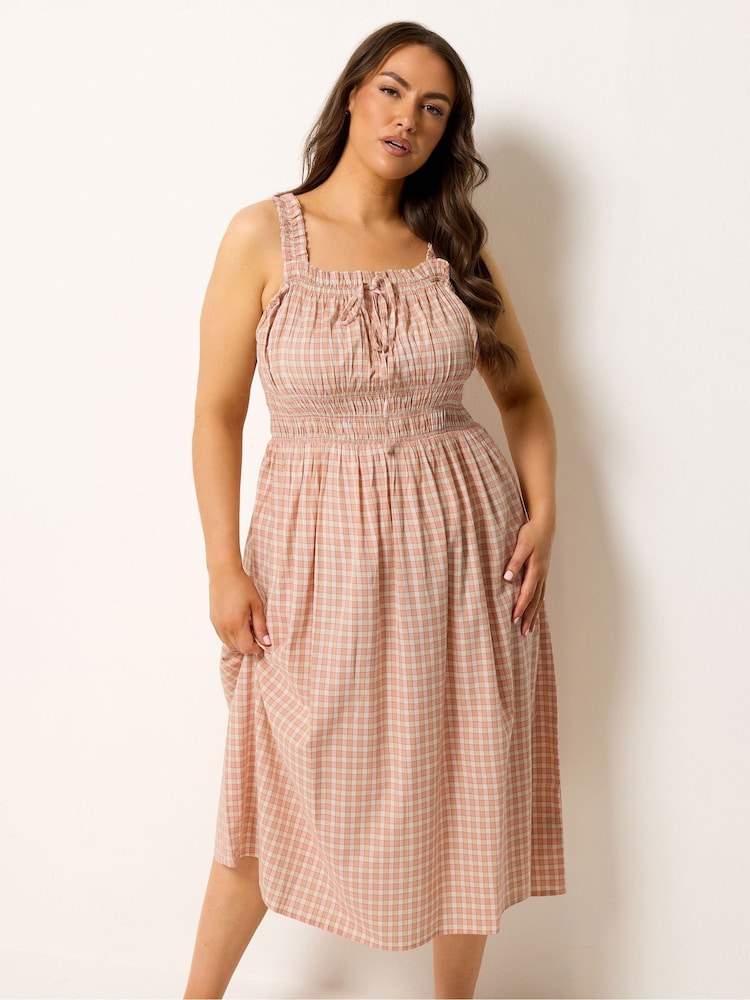 Yours Curve Pink Gingham Milkmaid Dress - Image 1 of 5 Yours Curve Pink Gingham Milkmaid Dress - Image 1 of 5