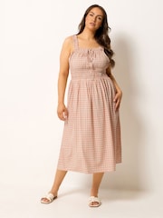 Yours Curve Pink Gingham Milkmaid Dress - Image 2 of 5