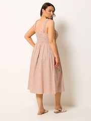 Yours Curve Pink Gingham Milkmaid Dress - Image 3 of 5