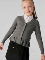 Clarks Grey Girls Cable Knit Frill School Cardigan - Image 1 of 7