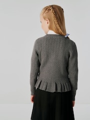 Clarks Grey Girls Cable Knit Frill School Cardigan - Image 2 of 7