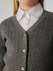 Clarks Grey Girls Cable Knit Frill School Cardigan - Image 3 of 7