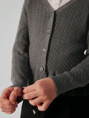 Clarks Grey Girls Cable Knit Frill School Cardigan - Image 4 of 7
