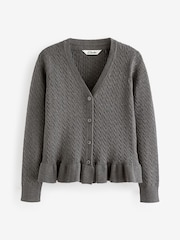 Clarks Grey Girls Cable Knit Frill School Cardigan - Image 5 of 7