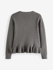 Clarks Grey Girls Cable Knit Frill School Cardigan - Image 6 of 7