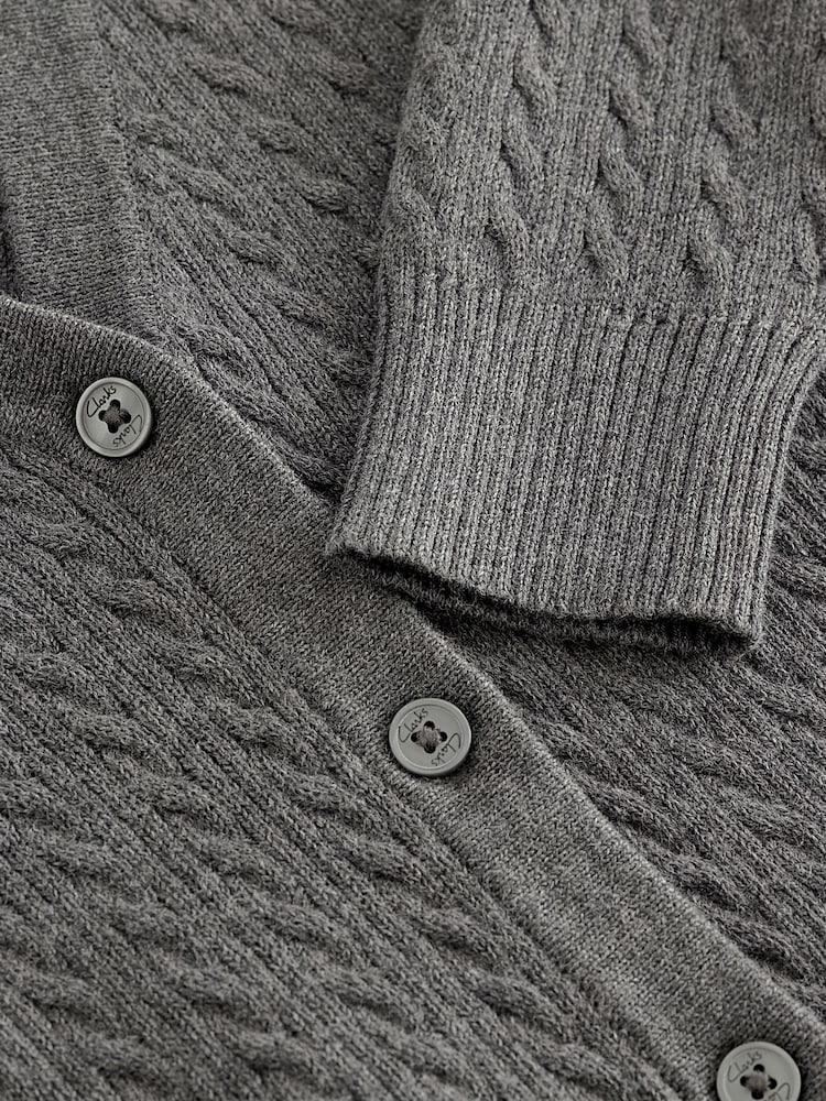 Clarks Grey Girls Cable Knit Frill School Cardigan - Image 7 of 7