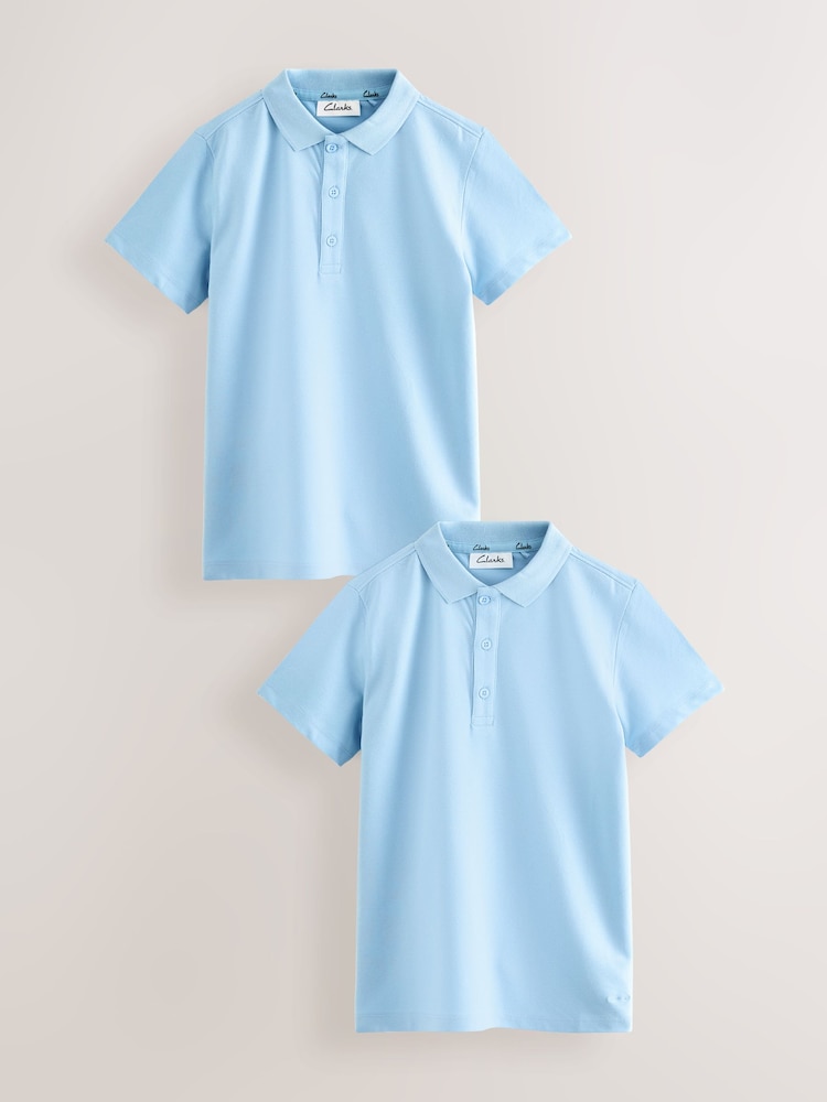Clarks Blue Boys Short Sleeve School Polo Shirts 2 Pack - Image 1 of 5